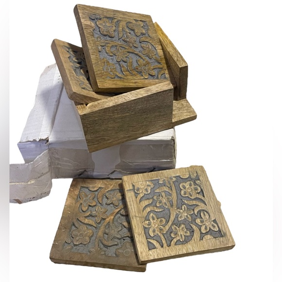 Set of 4 Carved Coasters - Picture 2 of 3